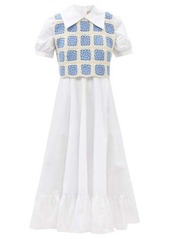 Shrimps - Morpheus Crochet-bodice Cotton-poplin Dress - Womens - White Multi
