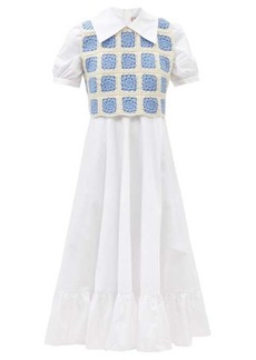 Shrimps - Morpheus Crochet-bodice Cotton-poplin Dress - Womens - White Multi