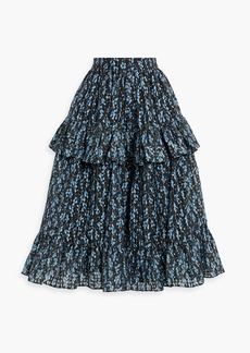 Shrimps - Tate ruffled printed jacquard midi skirt - Blue - UK 6