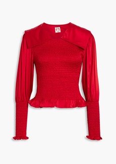 Shrimps - Vincent ruffle-trimmed shirred silk-satin blouse - Red - UK 6