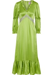 Shrimps Woman Rosemary Ruffle-trimmed Floral-print Lamé Midi Dress Lime Green