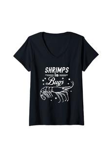 Womens SHRIMPS IS BUGS Funny Tattoo Meme Shrimp Prawns Seafood V-Neck T-Shirt