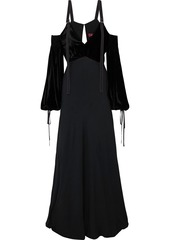 Sies Marjan Woman Carter Cold-shoulder Corduroy-paneled Silk And Cotton-blend Gown Black