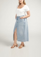 Silver Jeans Co. Plus Size Front-Slit Midi Jean Skirt - Indigo