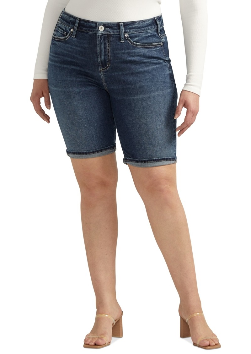 Silver Jeans Co. Plus Size Suki Luxe Stretch Mid Rise Curvy Fit Bermuda Short - Indigo