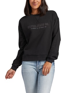 Silver Jeans Co. Women's Cotton Crewneck Embroidered Sweatshirt - Black