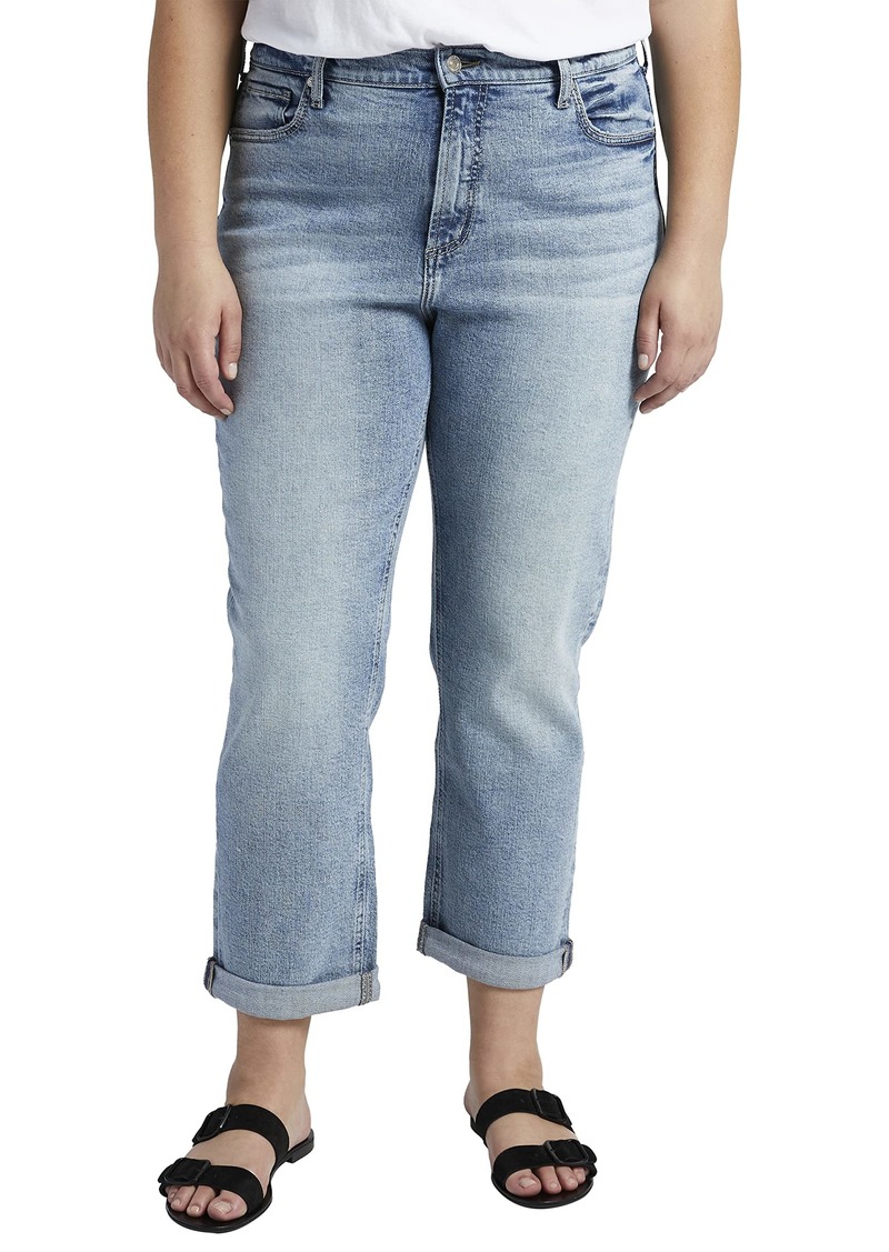 Silver Jeans Co. Women's Plus Size '90s Boyfriend High Rise Slim Leg Jeans Med Wash EOE224 22W x 27L