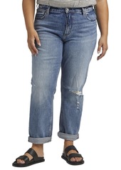 Silver Jeans Co. Women's Plus Size 90s Boyfriend High Rise Straight Leg Jeans Med Wash RCS204