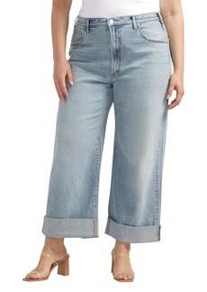 Silver Jeans Co. Women's Plus Size Baggy Mid Rise Wide Leg Cropped Jeans