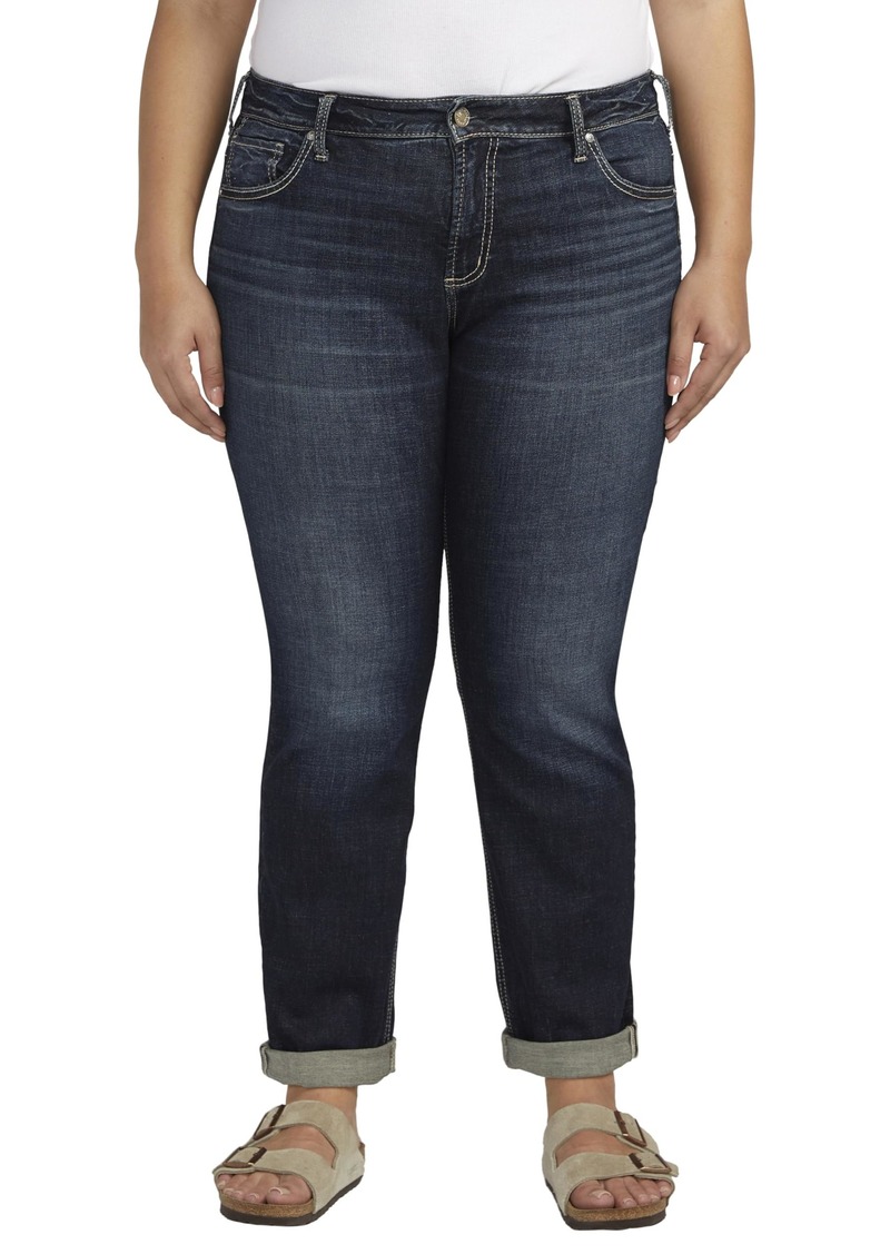 Silver Jeans Co. Women's Plus Size Boyfriend Mid Rise Slim Leg Jeans Indigo ECF485
