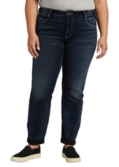 Silver Jeans Co. Women's Plus Size Boyfriend Mid Rise Slim Leg Jeans Dark Wash EDB442