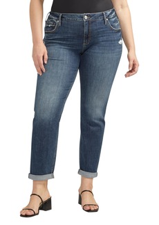 Silver Jeans Co. Women's Plus Size Boyfriend Mid Rise Slim Leg Jeans Med Wash CVS310