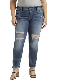 Silver Jeans Co. Women's Plus Size Boyfriend Mid Rise Slim Leg Jeans Med Wash EPX383