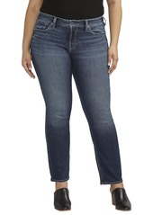 Silver Jeans Co. Women's Plus Size Britt Low Rise Curvy Fit Straight Leg Jeans Dark Wash ECF498
