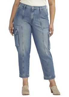 Silver Jeans Co. Women's Plus Size Denim High Rise Cargo Pants Med Wash ACS251