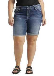 Silver Jeans Co. Women's Plus Size Elyse Mid Rise Comfort Fit Bermuda Short Med Wash EAE397