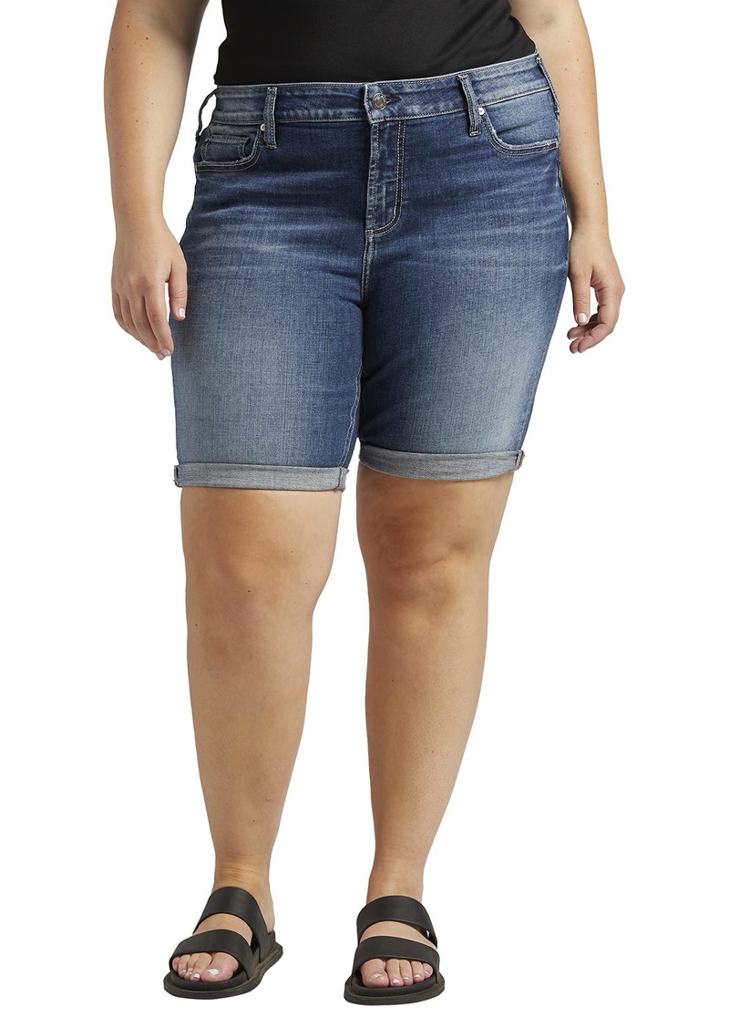 Silver Jeans Co. Women's Plus Size Elyse Mid Rise Comfort Fit Bermuda Short Med Wash EAE397