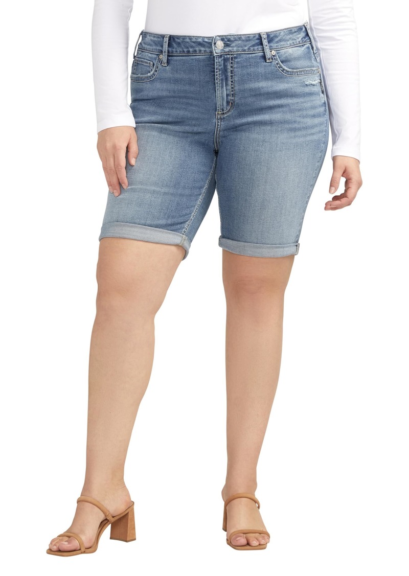 Silver Jeans Co. Women's Plus Size Elyse Mid Rise Comfort Fit Bermuda Short Med Wash CVS255