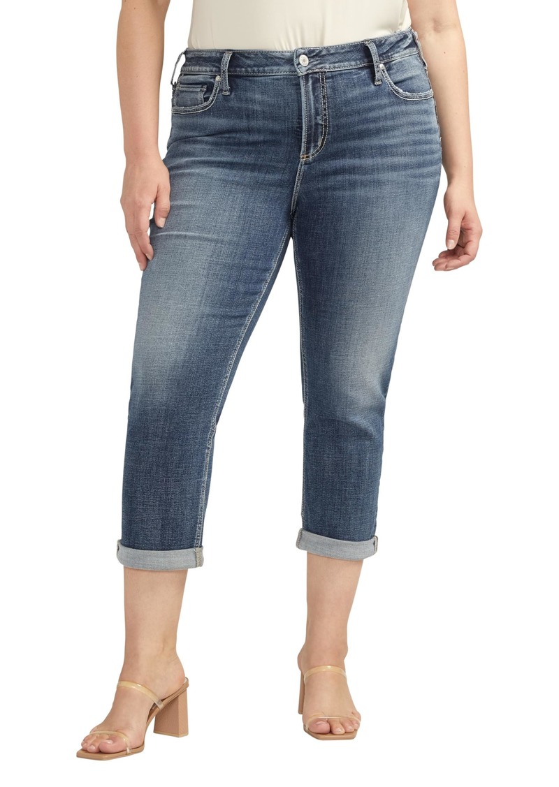 Silver Jeans Co. Women's Plus Size Elyse Mid Rise Comfort Fit Capri Jeans Med Wash CVS383