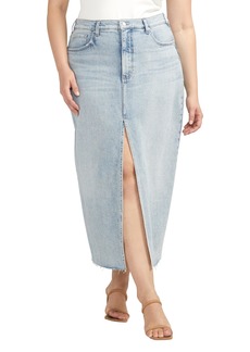 Silver Jeans Co. Women's Plus Size Front-Slit Midi Jean Skirt