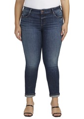 Silver Jeans Co. Women's Plus Size Girlfriend Mid Rise Slim Leg Jeans Dark Wash EAE480