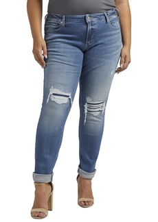 Silver Jeans Co. Women's Plus Size Girlfriend Mid Rise Slim Leg Jeans Med Wash CAA239