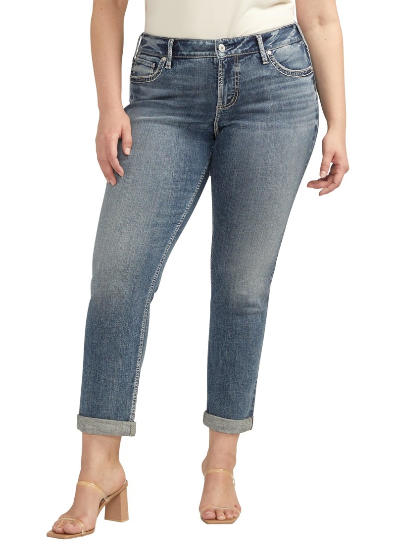 Silver Jeans Co. Women's Plus Size Girlfriend Mid Rise Slim Leg Jeans Med Wash SCV380