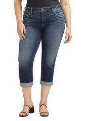 Silver Jeans Co. Women's Plus Size Suki Mid Rise Curvy Fit Capri Jeans Dark Wash CVS411