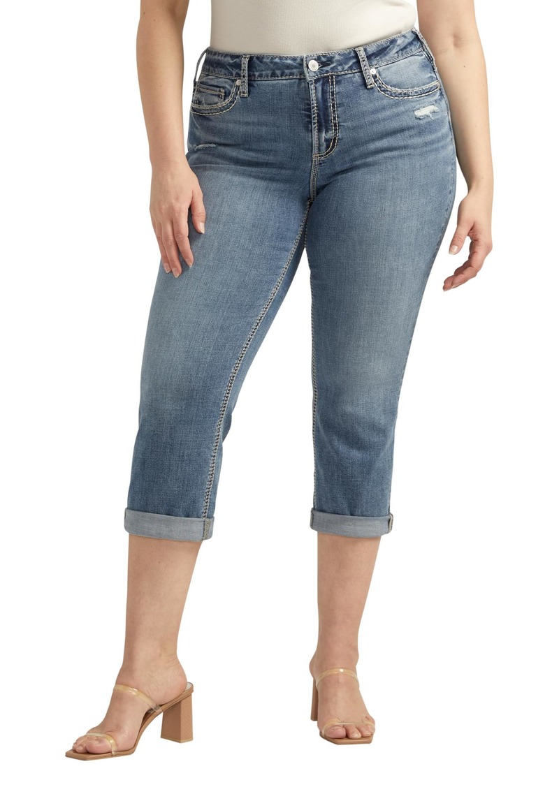 Silver Jeans Co. Women's Plus Size Suki Mid Rise Curvy Fit Capri Jeans Med Wash CVS305