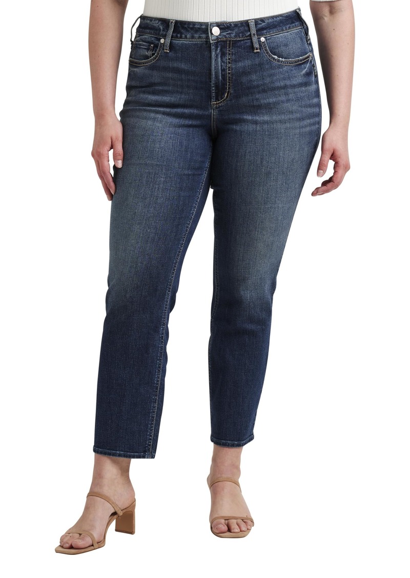 Silver Jeans Co. Women's Plus Size Suki Mid Rise Curvy Fit Straight Crop Jeans Med Wash CVS376