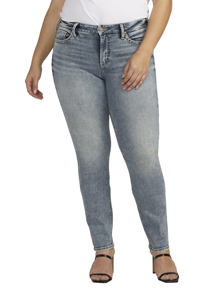 Silver Jeans Co. Women's Plus Size Suki Mid Rise Curvy Fit Straight Leg Jeans Med Wash ECF289