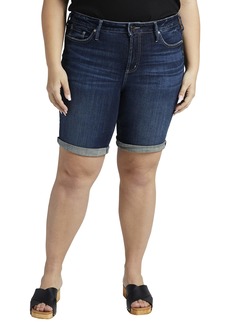 Silver Jeans Co. Women's Plus Size Suki Mid Rise Curvy Fit Bermuda Short Med Wash SCV399