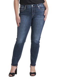 Silver Jeans Co. Women's Plus Size Suki Mid Rise Curvy Fit Straight Leg Jeans Dark Wash EDB359