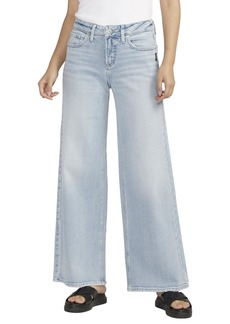 Silver Jeans Co. Women's Suki Mid Rise Curvy Fit Wide Leg Jeans Light Wash SOC171