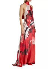 Silvia Tcherassi Sherry Abstract Silk Halter Gown