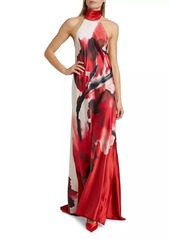 Silvia Tcherassi Sherry Abstract Silk Halter Gown