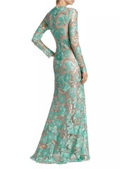 Silvia Tcherassi Amabel Long-Sleeve Sequined Gown