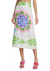 Silvia Tcherassi Atira Printed Linen Midi-Skirt