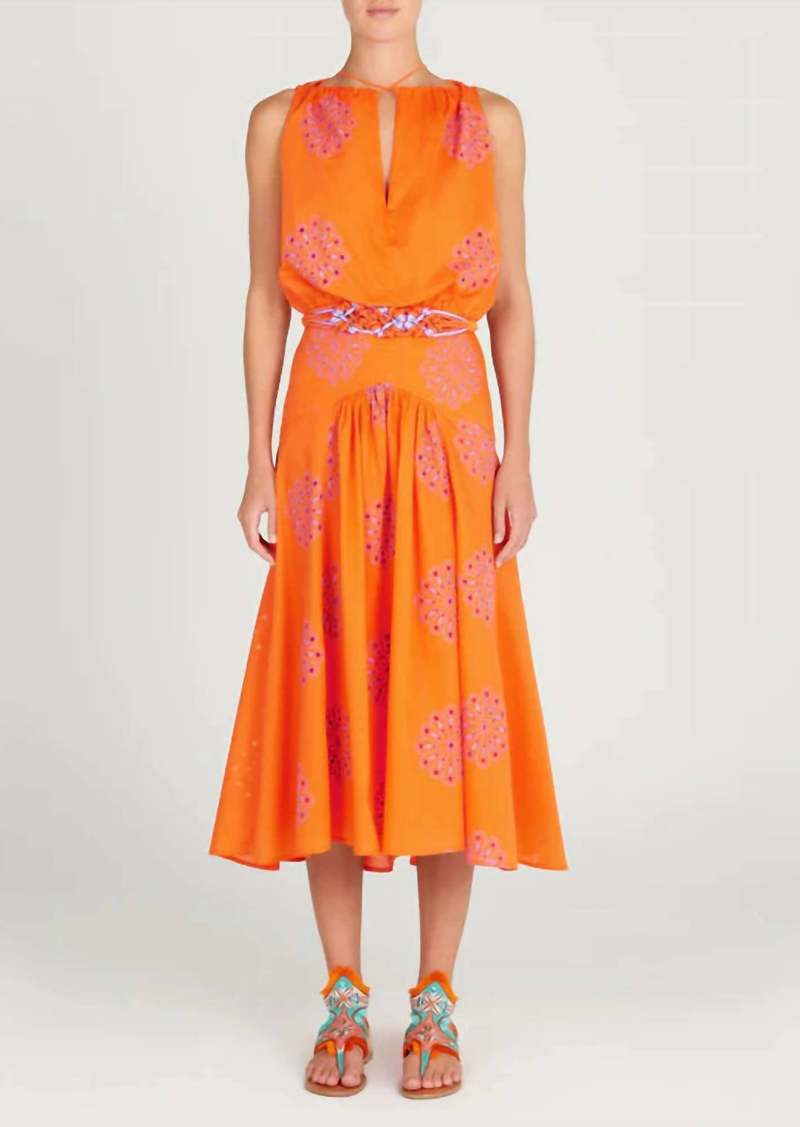 Silvia Tcherassi Daila Dress With Lilac Embroidery In Orange