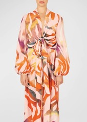 Silvia Tcherassi Honey Rainbow Abstract-Print Tie-Front Blouse