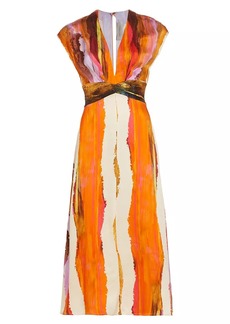 Silvia Tcherassi Ivanova Striped Plunge Midi-Dress