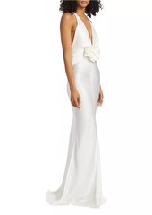 Silvia Tcherassi Satin Rosette Plunge Gown