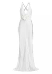 Silvia Tcherassi Satin Rosette Plunge Gown