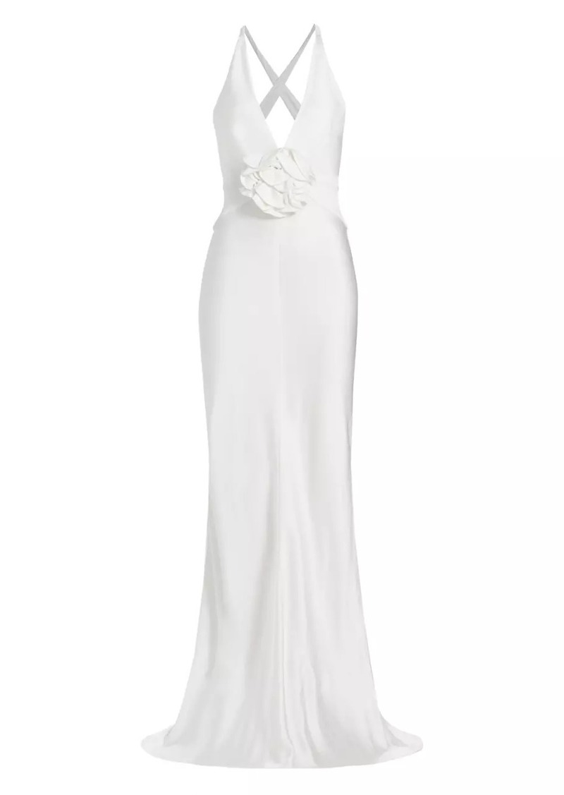 Silvia Tcherassi Satin Rosette Plunge Gown