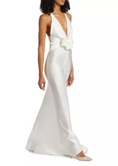 Silvia Tcherassi Satin Rosette Plunge Gown