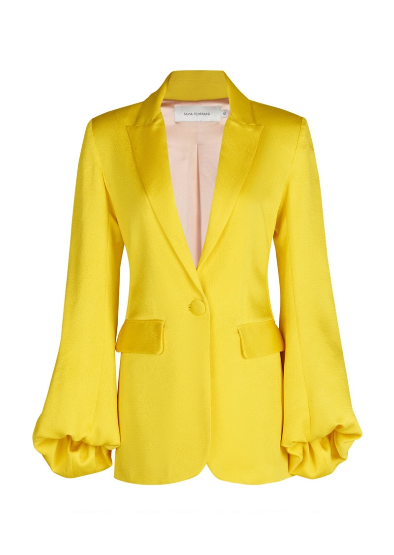 Silvia Tcherassi - Coco Puff-Sleeve Satin Blazer Jacket - Yellow - M - Moda Operandi