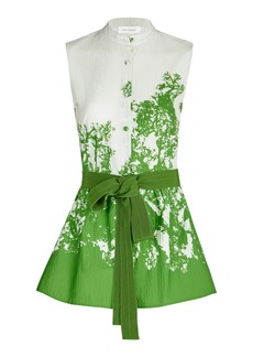 Silvia Tcherassi - Colony Belted Cotton-Blend Peplum Top - Green - M - Moda Operandi