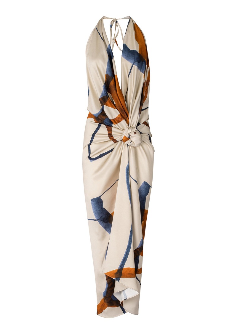 Silvia Tcherassi - Guadalupe Gathered Satin Midi Dress - Tan - M - Moda Operandi