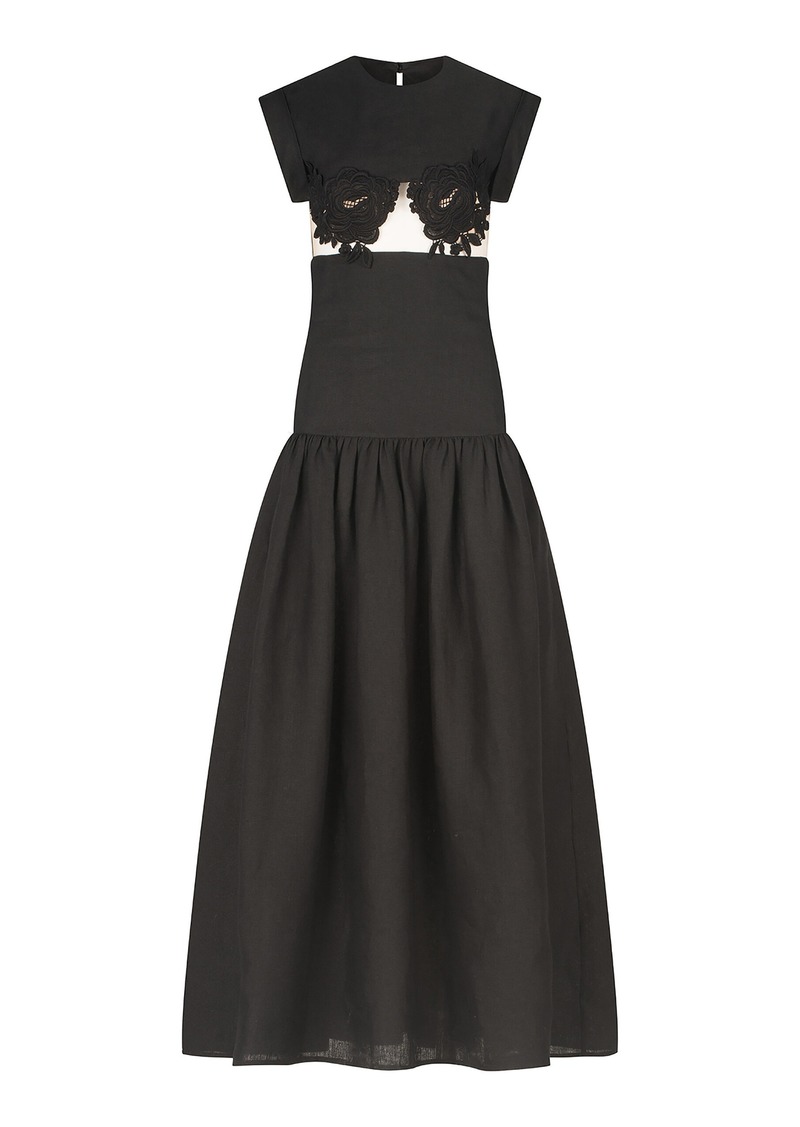 Silvia Tcherassi - Hanane Embroidered Cutout Linen Maxi Dress - Black - L - Moda Operandi