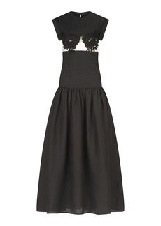 Silvia Tcherassi - Hanane Embroidered Cutout Linen Maxi Dress - Black - S - Moda Operandi